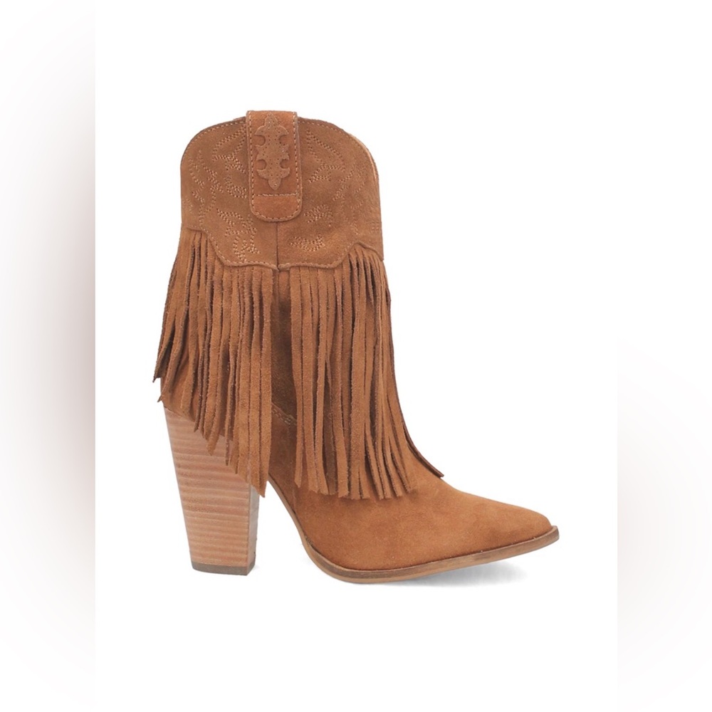 Dingo Fringe Cowboy Booties Womens 9 Camel Suede Western Embroidered Boots